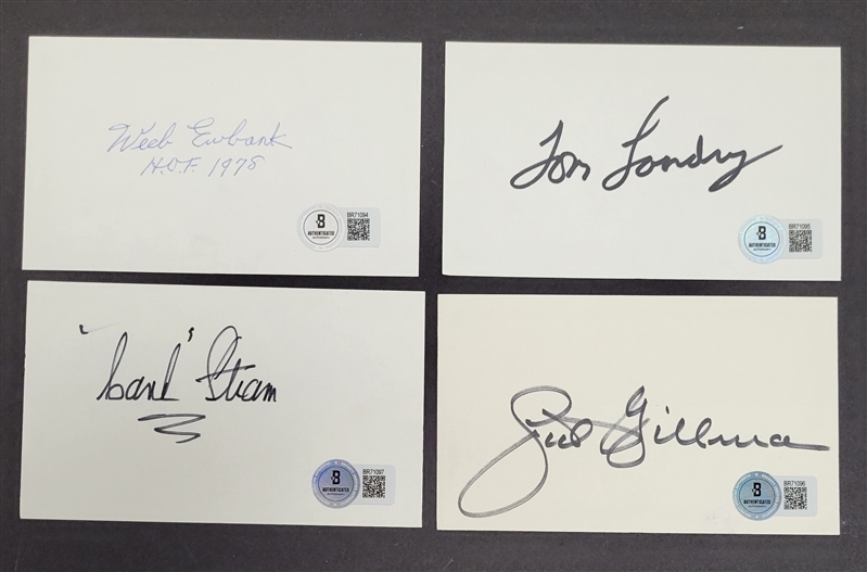 Lot of 4 Hall of Fame Football Coaches Autographed Index Cards w/ Tom Landry Beckett