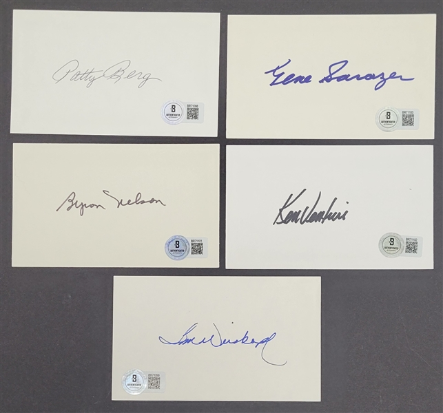 Lot of 5 Golf Greats Autographed Index Cards Beckett