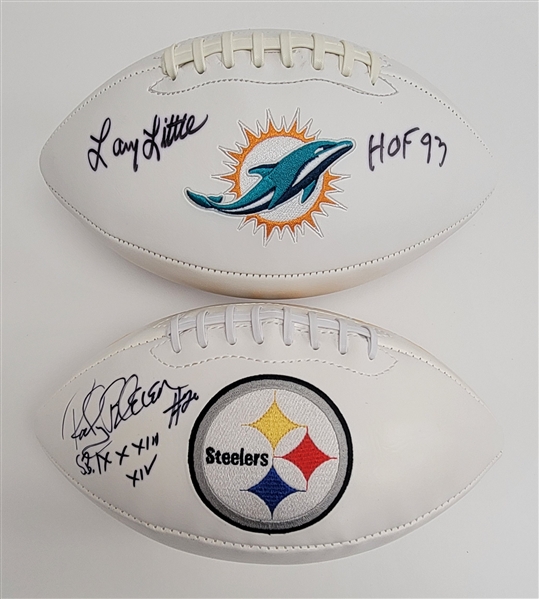 Lot of 2 Rocky Bleier & Larry Little Autographed Footballs