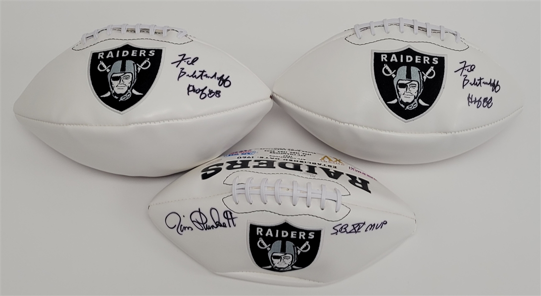 Lot of 3 Fred Biletnikoff & Jim Plunkett Autographed Oakland Raiders Footballs JSA