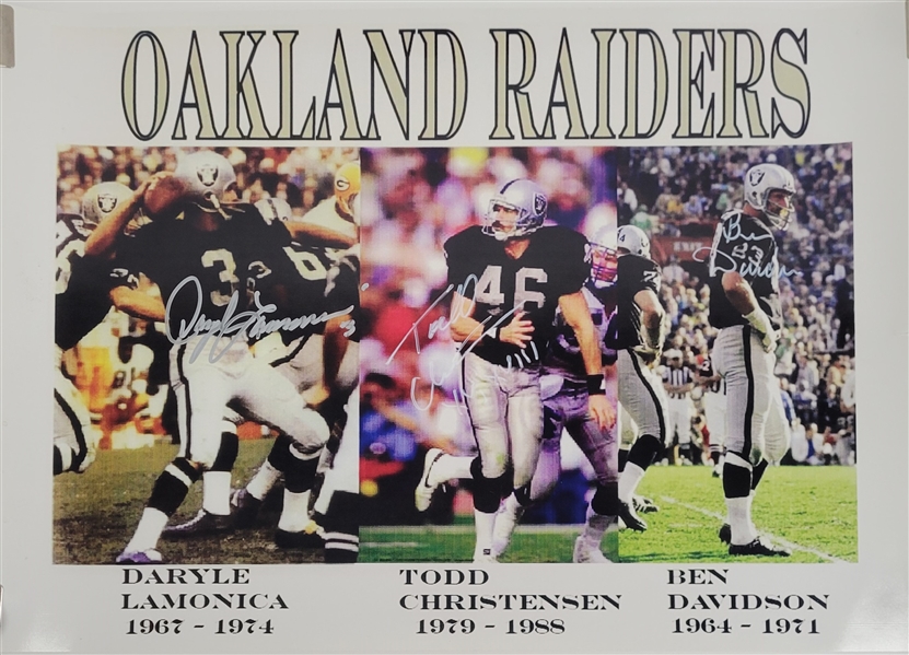 Daryle Lamonica, Ben Davidson, & Todd Christensen Autographed 12x17 Photo