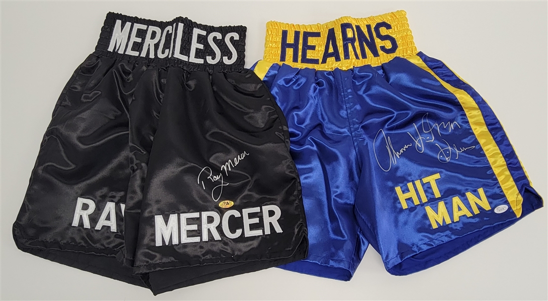 Lot of 2 Thomas Hearns & Ray Mercer Autographed Boxing Shorts