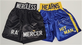 Lot of 2 Thomas Hearns & Ray Mercer Autographed Boxing Shorts