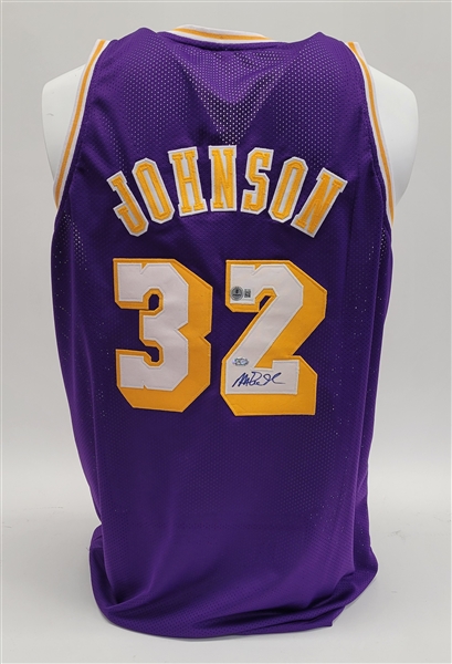 Magic Johnson Autographed Custom Jersey Beckett