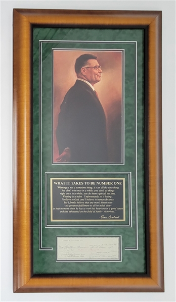 Vince Lombardi Signed & Framed Check Display w/ Beckett LOA