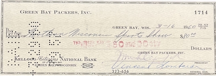 Vince Lombardi Signed & Framed Check Display w/ Beckett LOA
