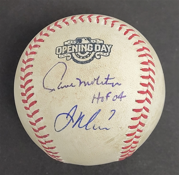 Joe Mauer & Paul Molitor Dual Autographed 2015 Opening Day Game Used Baseball MLB