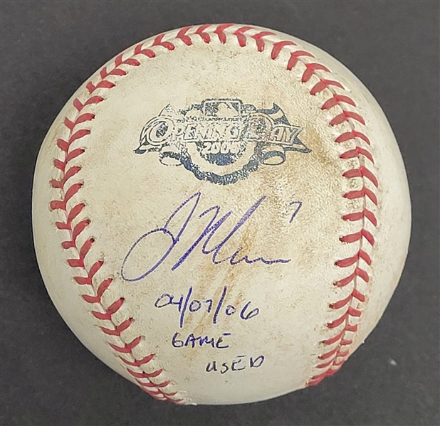 Joe Mauer Autographed & Inscribed 2006 Opening Day Game Used Baseball MLB & Ironclad