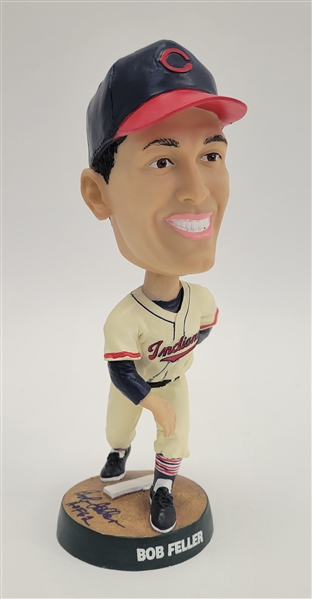 Bob Feller Autographed & HOF Inscribed Cleveland Indians Bobblehead Beckett