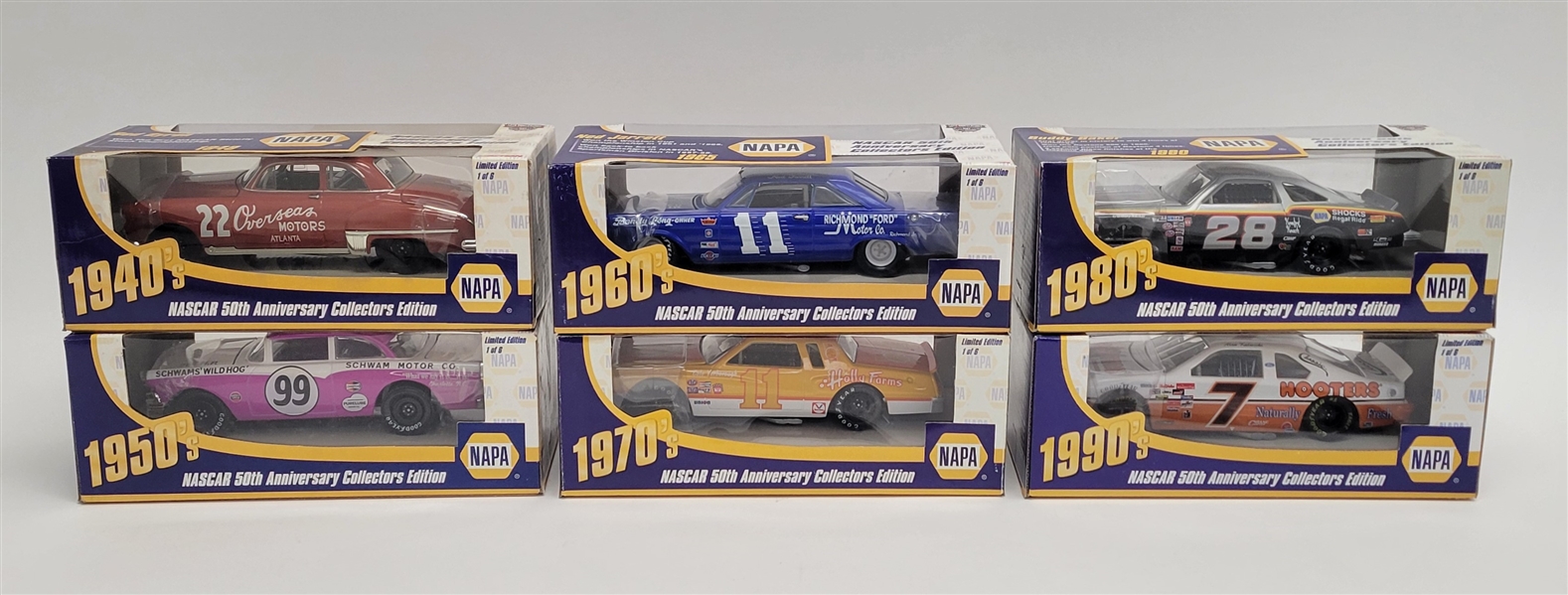 1998 NAPA 50th Anniversary "Decades of Glory Heritage Series" NASCAR Collector Edition Complete Set of 6 Cars