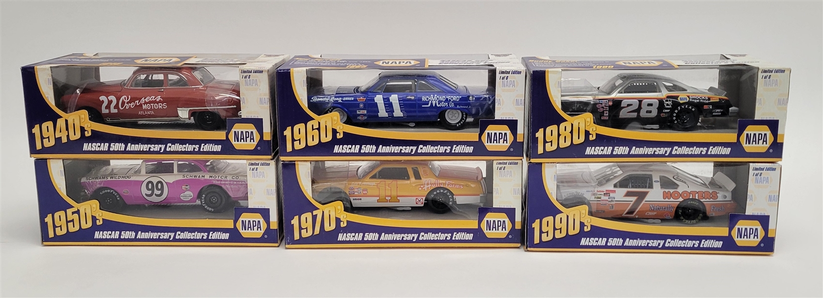 1998 NAPA 50th Anniversary "Decades of Glory Heritage Series" NASCAR Collector Edition Complete Set of 6 Cars