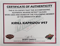 Kirill Kaprizov 2020-21 Minnesota Wild Game Used & Autographed Reverse Retro Gloves w/ Wild LOA
