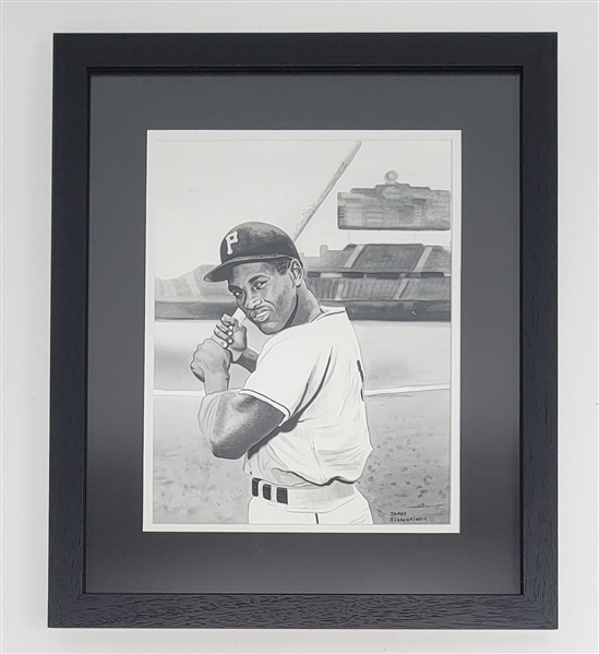 Roberto Clemente Original 10x13 James Fiorentino Watercolor Painting Framed 17x20 w/ Fiorentino LOA