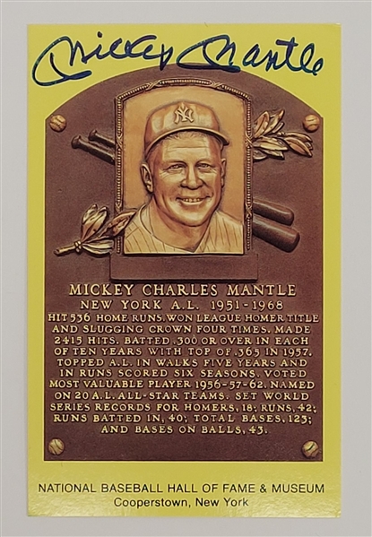 Mickey Mantle Autographed Hall of Fame Plaque Postcard w/ Beckett LOA