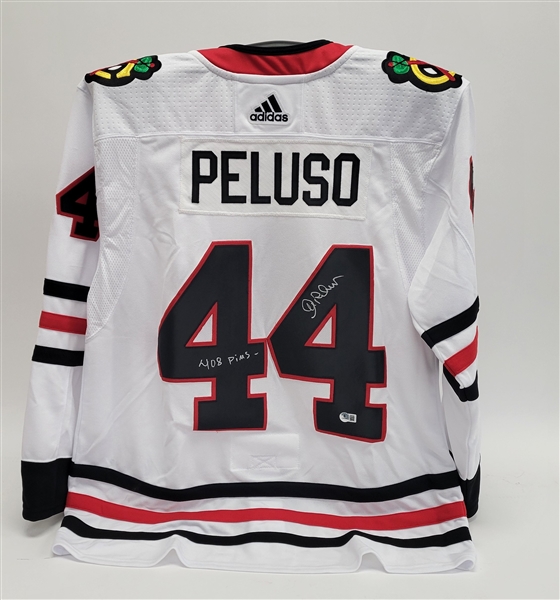 Mike Peluso Autographed & Inscribed Chicago Blackhawks Jersey Beckett