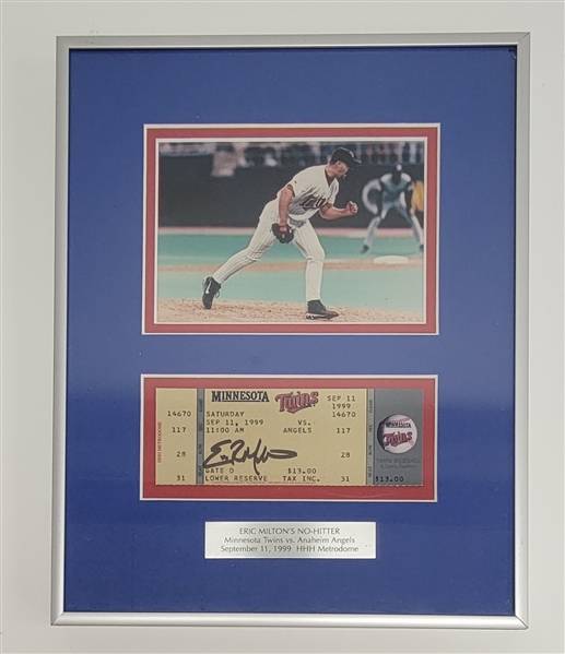 Eric Milton Autographed & Framed No-Hitter Ticket Display