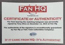 Tony Oliva's Autographed Target Field Locker Nameplate MLB