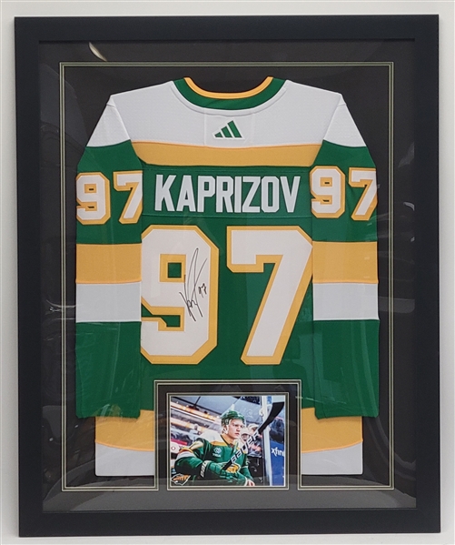 Kirill Kaprizov Autographed 2022-23 Minnesota Wild Team Issued Reverse Retro Framed Jersey w/ Wild LOA