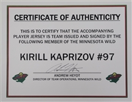 Kirill Kaprizov Autographed 2021 Minnesota Wild Team Issued Reverse Retro Framed Jersey w/ Wild LOA