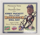 Kirby Puckett Autographed Minnesota Twins Bobblehead & Autographed Bobblehead Day Card w/ Beckett LOA