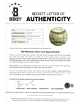 1987 Minnesota Twins World Series Champions Team Signed OAL Baseball w/ Puckett Beckett LOA