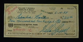Bill Russell Signed Check Made Out For $7,500 w/ Russell LOA