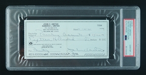 Johnny Unitas Signed Check PSA 10 w/ Unitas Family LOA