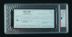 Johnny Unitas Signed Check PSA 9 w/ Unitas Family LOA