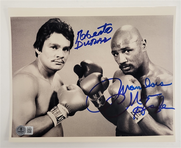 Marvin Hagler & Roberto Duran Autographed 8x10 Boxing Photo w/ Beckett LOA