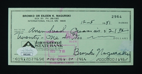 Bronko Nagurski Signed Check JSA & Nagurski Family Provenance