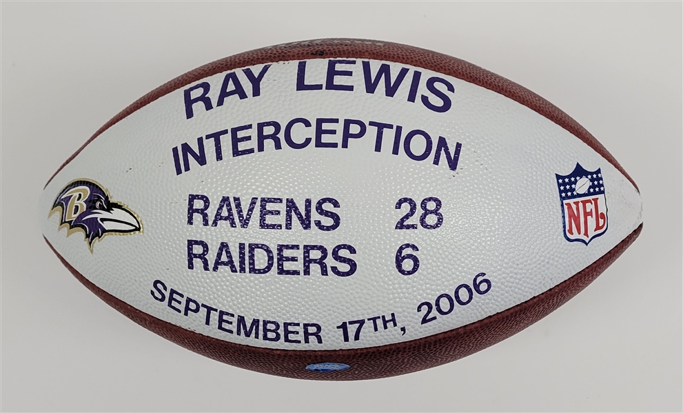 Ray Lewis 2006 Baltimore Ravens Interception Game Used Presentation Football w/ MEARS LOA