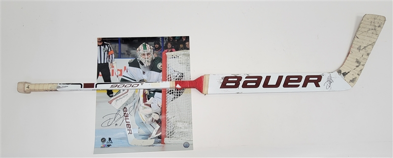 Devan Dubnyk Minnesota Wild Game Used & Autographed Hockey Stick & Autographed Photomatch 16x20 Photo w/ Wild LOA