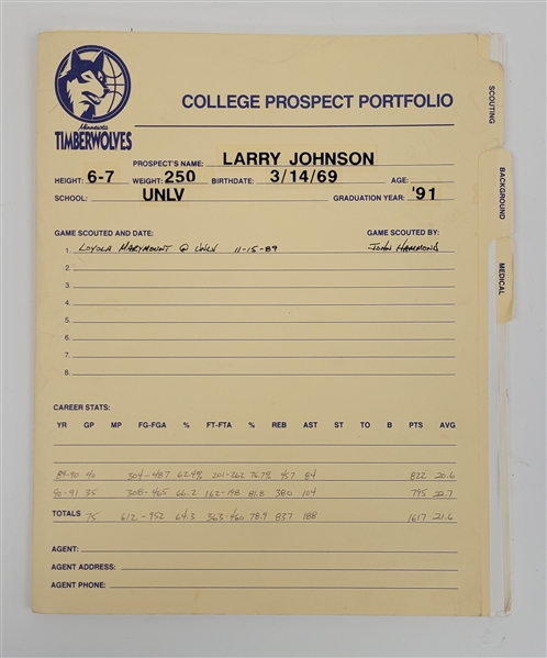 Larry Johnson 1991 Minnesota Timberwolves College Scouting Portfolio