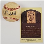 Lot of 2 - Carl Hubbell Autographed Baseball & Autographed Hall of Fame Plaque Postcard Beckett