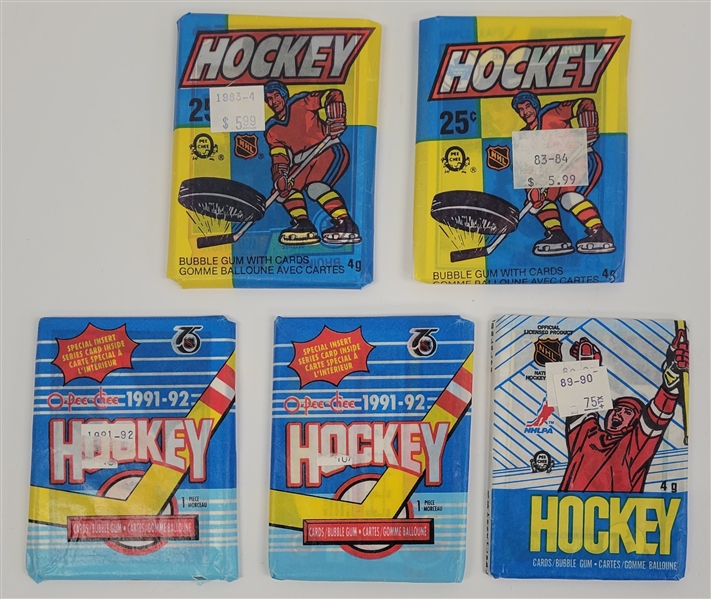 Lot of (5) 1980s-90s O-Pee-Chee Hockey Wax Packs