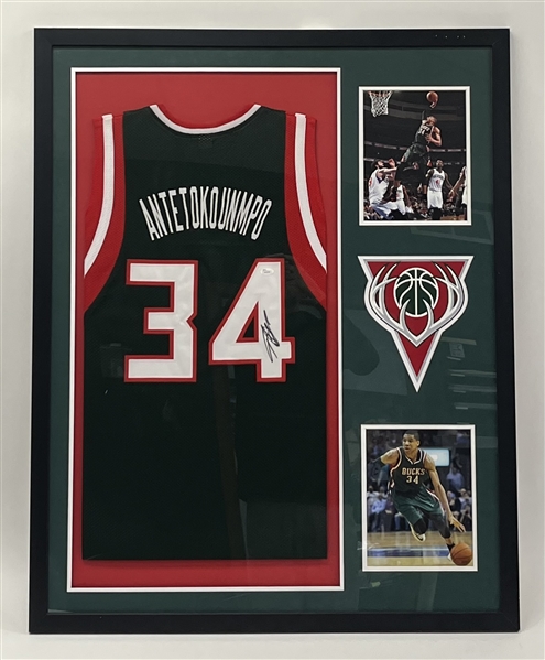 Giannis Antetokounmpo Autographed & Framed Custom Jersey JSA