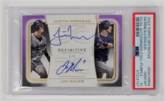 Joe Mauer/Justin Morneau 2023 Topps Definitive Dual Autograph Collection - Purple Card LE #1/5 PSA 10