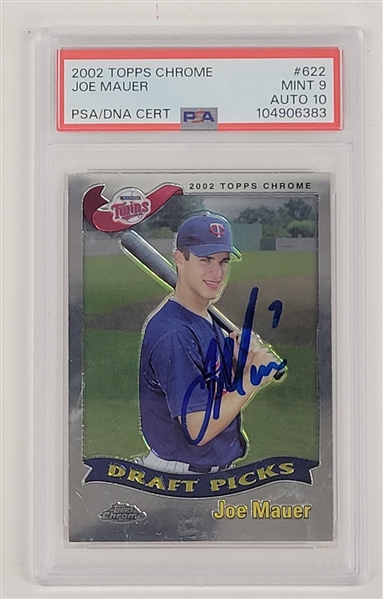 Joe Mauer Autographed 2002 Topps Chrome #622 Rookie Card PSA 9 Auto 10