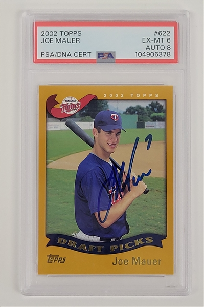 Joe Mauer Autographed 2002 Topps #622 Rookie Card PSA 6 Auto 8