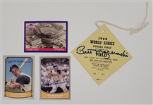Bill Mazeroski Autographed Lot of 3 Items w/ 2 Cards & 1960 World Series Field Pass Beckett