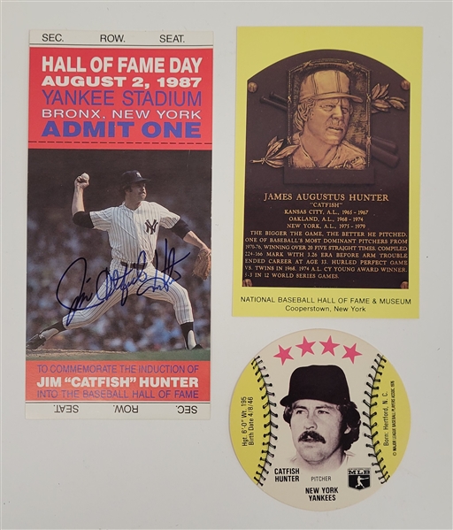 Jim "Catfish" Hunter Autographed 1987 Yankee Stadium Hall of Fame Day Ticket Beckett