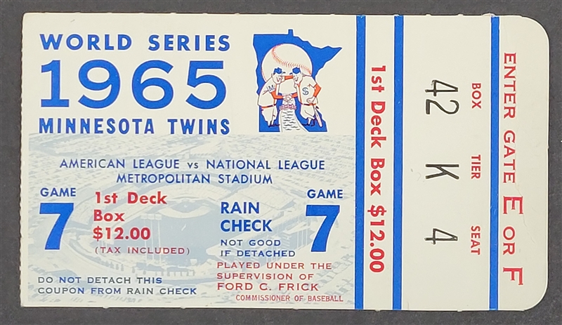 1965 World Series Game 7 Ticket Stub