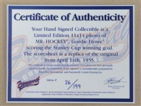 Gordie Howe Autographed & Inscribed 11x14 Photo & Replica Score Sheet Display LE #26/199
