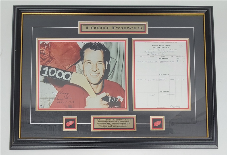 Gordie Howe Autographed & Inscribed 11x14 Photo & Replica Score Sheet Display LE #58/199