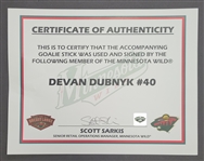 Devan Dubnyk Minnesota Wild Game Used & Autographed Hockey Stick w/ Wild LOA