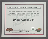 Zach Parise Minnesota Wild Game Used & Autographed Hockey Stick w/ Wild LOA