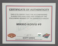 Mikko Koivu Minnesota Wild Game Used & Autographed Hockey Stick w/ Wild LOA