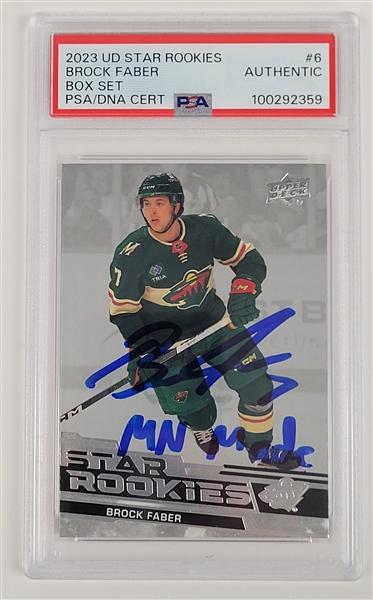 Brock Faber Autographed & Inscribed 2023 Upper Deck Star Rookies #6 Box Set Rookie Card PSA/DNA Authentic