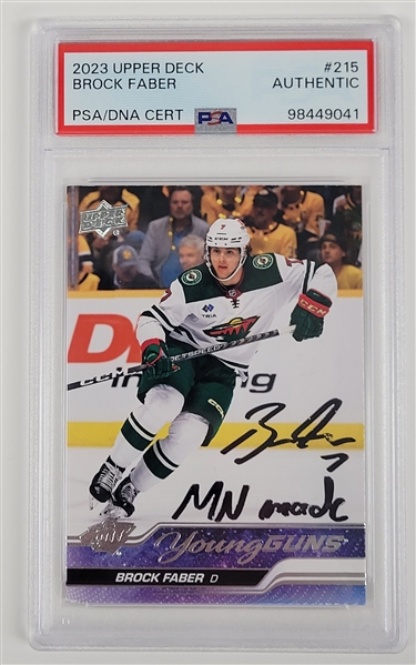Brock Faber Autographed & Inscribed 2023 Upper Deck #215 Rookie Card PSA/DNA Authentic