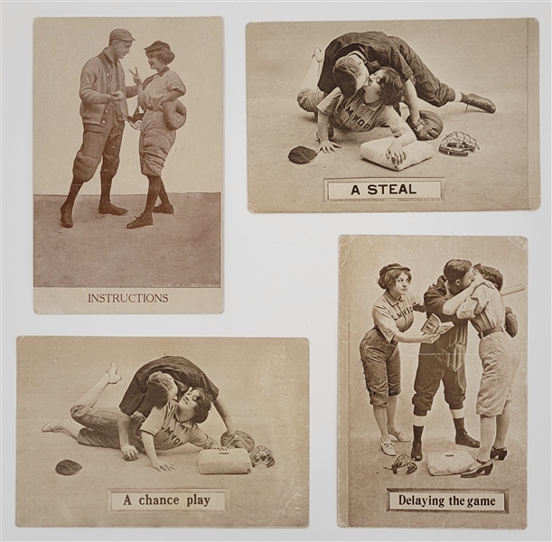 Lot of (4) Vintage 1911 Adult Baseball Postcards